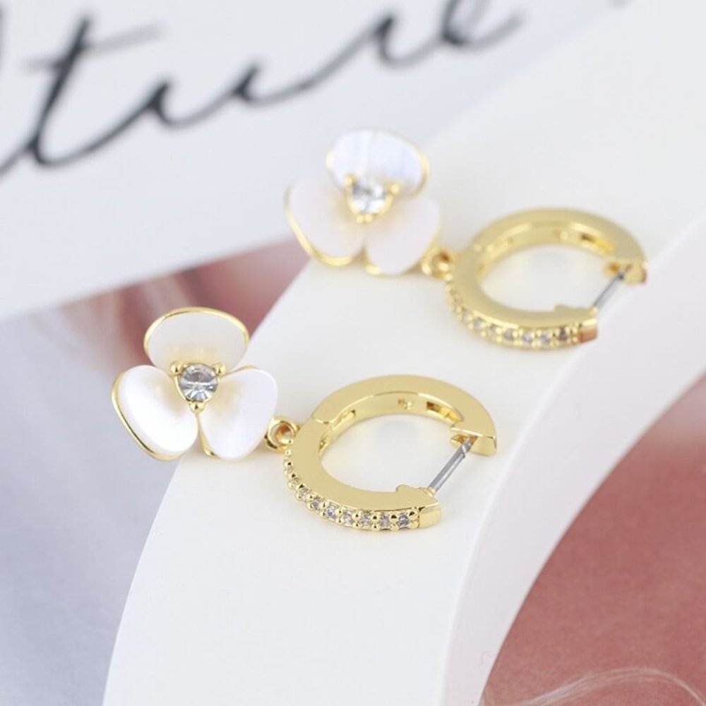Kate Spade Golden Disco Pancy Pavé & Mother-of-Pearl Flower Drop Hoop Earrings